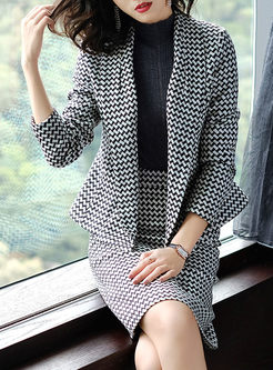 Work Notched Collar Houndstooth Suit Dress