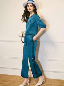 Solid Satin Pearl Wide Leg Pant Suits