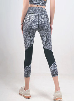 High Waisted Mesh Patchwork Cropped Yoga Pants