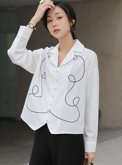 Notched Embroidered Long Sleeve Shirt