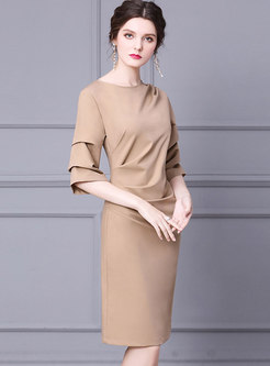 3/4 Sleeve Ruched Knee-length Bodycon Dress