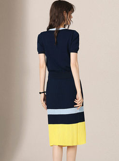 Color-blocked Slim Knit Top & Midi Skirt