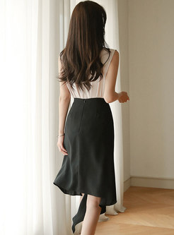 Cowl Neck Sleeveless Top & Asymmetric Midi Skirt