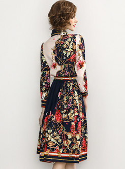Long Sleeve Print High Waisted Suit Dress