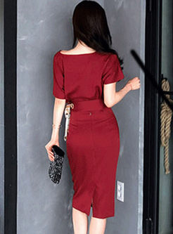 V-neck High Waisted Bodycon Skirt Suits