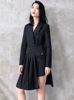 Long Sleeve Striped Blazer & High Waisted Short Skirt