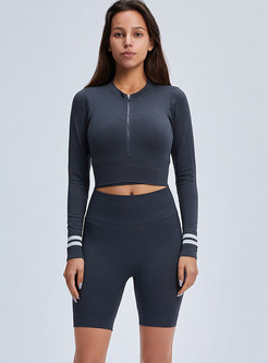 Crew Neck Color-blocked Tight Yoga Tracksuit