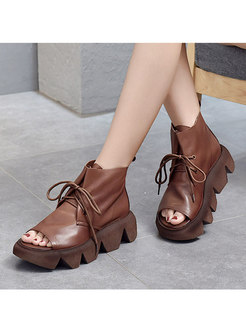 Casual Open Toe Lace-up Platform Ankle Boots