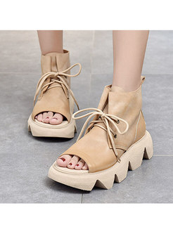 Casual Open Toe Lace-up Platform Ankle Boots