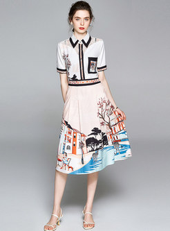 Print High Waisted A Line Skirt Suit