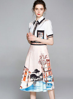 Print High Waisted A Line Skirt Suit