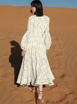 Bohemian Polka Dot Big Hem Beach Maxi Dress