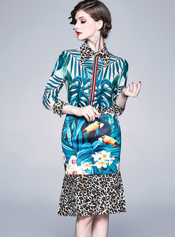 Leopard Patchwork Print Peplum Suit Dress