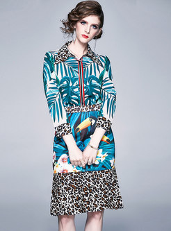 Leopard Patchwork Print Peplum Suit Dress