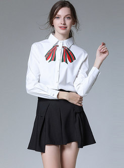 Lapel Bowknot Print Mini Skirt Suit