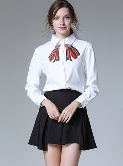 Lapel Bowknot Print Mini Skirt Suit