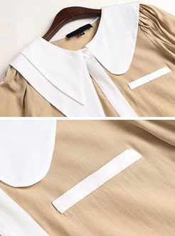 Lapel Short Sleeve Patchwork Mini Skirt Suits