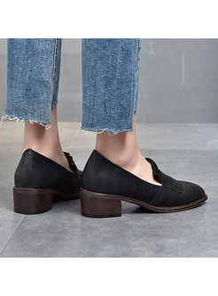 Pointed Toe Fringed Block Heel Loafers