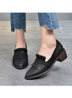 Pointed Toe Fringed Block Heel Loafers