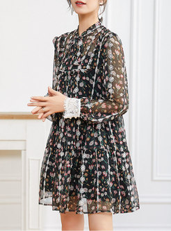 V-neck Transparent Embroidered Shift Mini Dress