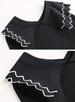 Short Sleeve Pullover Top & Polka Dot A Line Skirt