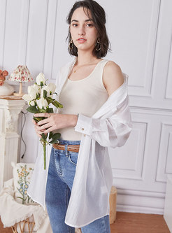 Solid Lapel Single-breasted Transparent Blouse