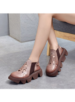 Rounded Toe Openwork Platform Non-slip Loafers