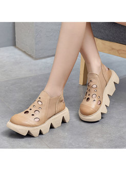 Rounded Toe Openwork Platform Non-slip Loafers