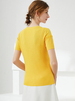 Solid Pullover Short Sleeve Knit Top