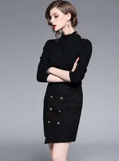 Black Turtleneck Sweater & Asymmetric Sheath Mini Skirt