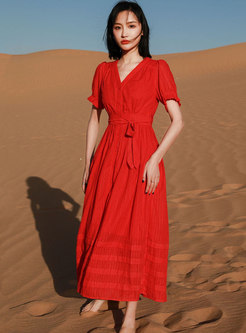 Bohemian Short Sleeve A Line Beach Maxi Dress