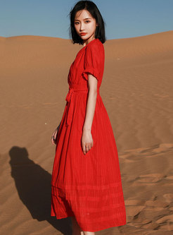 Bohemian Short Sleeve A Line Beach Maxi Dress