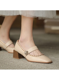 Square Toe Block Heel Low-fronted Shoes