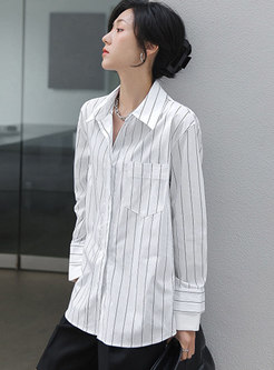 Lapel Long Sleeve Striped Loose Shirt