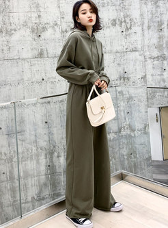 Hooded Pullover Casual High Waisted Pant Suits