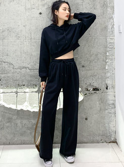 Hooded Pullover Casual High Waisted Pant Suits