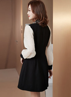 Black Embroidered Puff Sleeve A Line Mini Dress