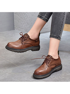 Rounded Toe Lace-up Platform Daily Shoes
