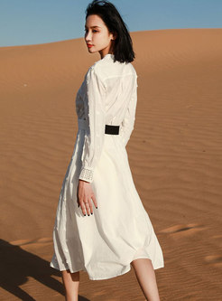 White V-neck Openwork Beach Midi Dress