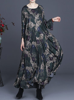 Plus Size Long Sleeve Print Maxi Dress