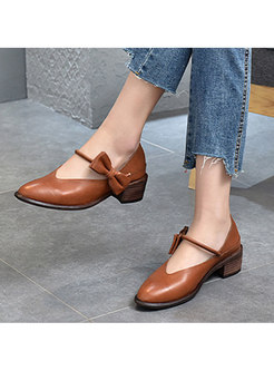 Pointed Toe Bowknot Chunky Heel Daily Shoes