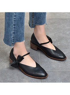 Pointed Toe Bowknot Chunky Heel Daily Shoes