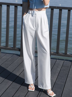Casual High Waisted Solid Straight Pants