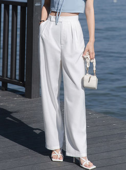 Casual High Waisted Solid Straight Pants