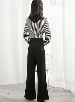 Striped Pullover Blouse & High Waisted Flare Pants