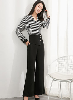 Striped Pullover Blouse & High Waisted Flare Pants