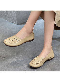 Rounded Toe Weave Non-slip Flat Loafers