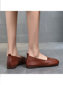 Rounded Toe Weave Non-slip Flat Loafers
