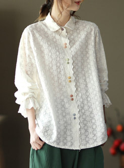 Sweet White Lapel Embroidered Blouse