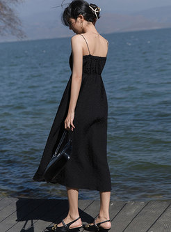 Solid V-neck Sleeveless Ruched Sun Dress